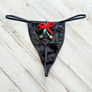 Victoria's Secret SEALED Vintage Y2K Jingle Bells V-String Thong Xmas Black M
